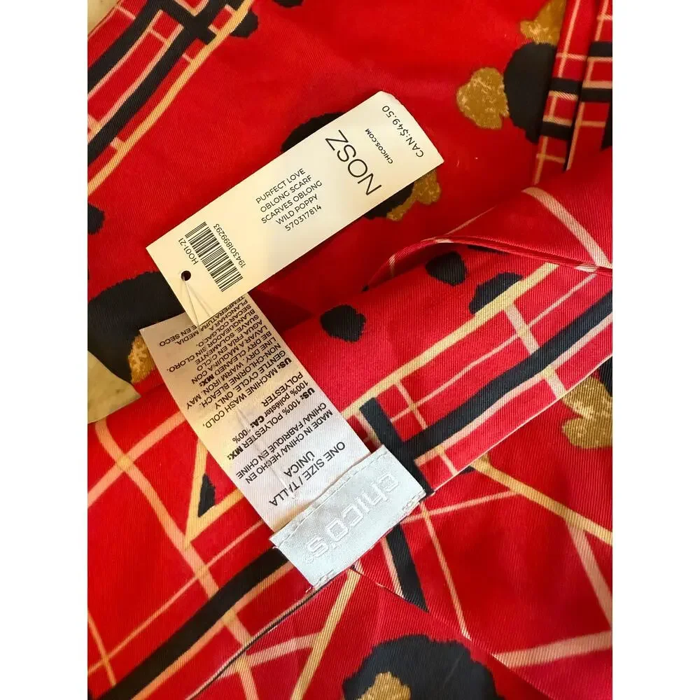 Chicos Perfect Love Oblong Scarf Wild Poppy Print Red